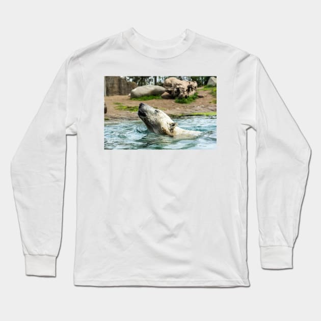 Head of Polar bear above water Long Sleeve T-Shirt by lena-maximova